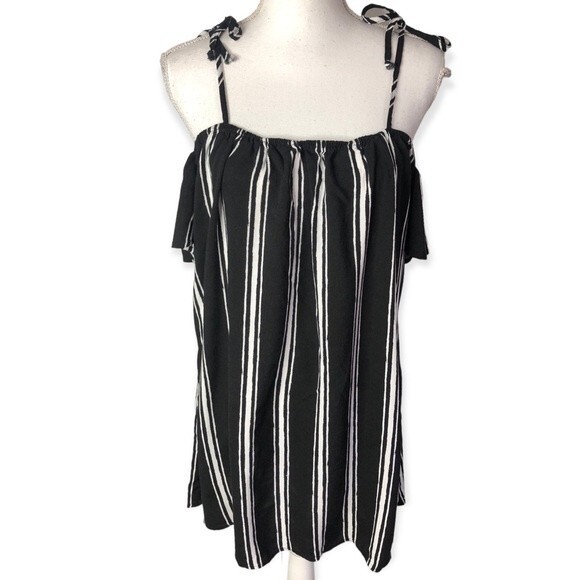Most Collection Striped Cold-Shoulder Mini Dress - Picture 1 of 5